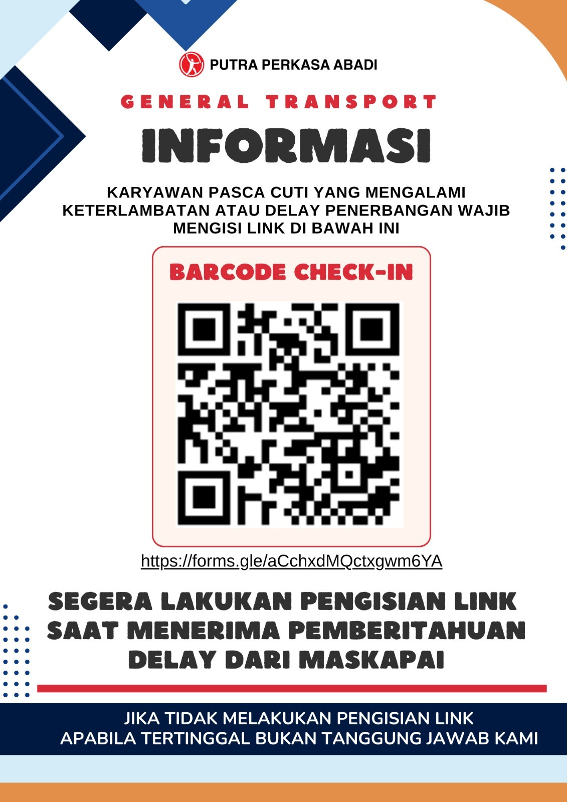 Informasi Jadwal Penjemputan Pasca Cuti Karyawan